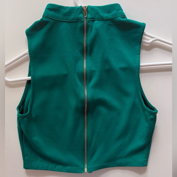 3/$25✨Teal Emerald Mockline Crop Top with back Zipper | Small - Picture 3 of 6